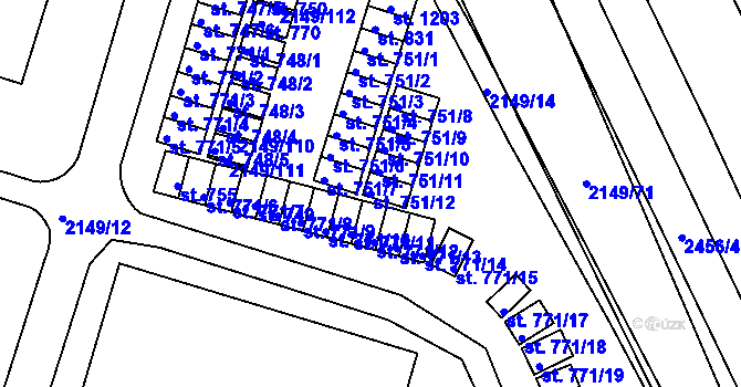 Parcela st. 751/12 v KÚ Dědice u Vyškova, Katastrální mapa
