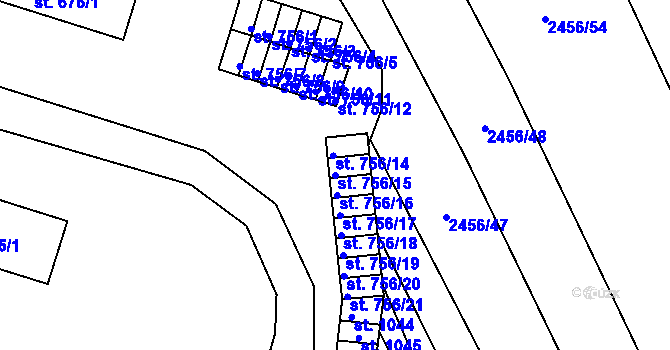 Parcela st. 756/15 v KÚ Dědice u Vyškova, Katastrální mapa