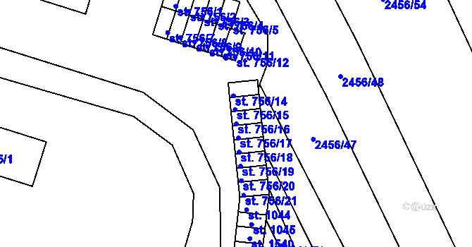 Parcela st. 756/16 v KÚ Dědice u Vyškova, Katastrální mapa