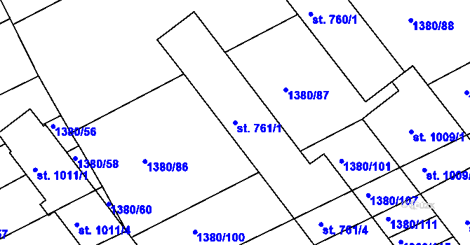 Parcela st. 761/1 v KÚ Dědice u Vyškova, Katastrální mapa