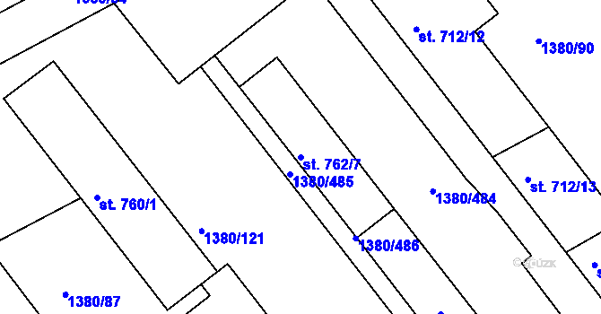 Parcela st. 762/7 v KÚ Dědice u Vyškova, Katastrální mapa