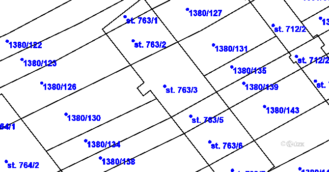 Parcela st. 763/3 v KÚ Dědice u Vyškova, Katastrální mapa