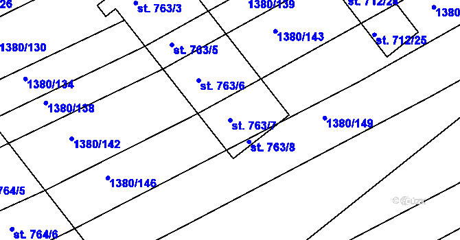Parcela st. 763/7 v KÚ Dědice u Vyškova, Katastrální mapa
