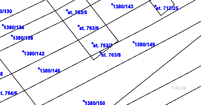 Parcela st. 763/8 v KÚ Dědice u Vyškova, Katastrální mapa
