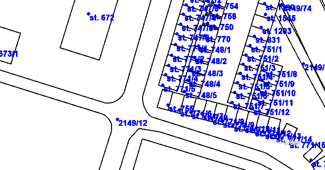 Parcela st. 771/5 v KÚ Dědice u Vyškova, Katastrální mapa