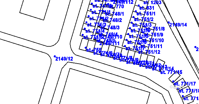 Parcela st. 771/7 v KÚ Dědice u Vyškova, Katastrální mapa