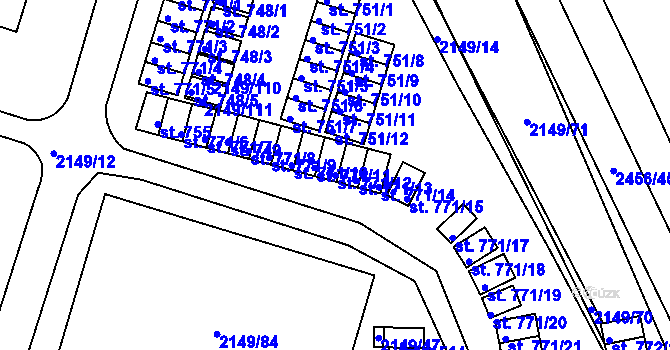 Parcela st. 771/12 v KÚ Dědice u Vyškova, Katastrální mapa