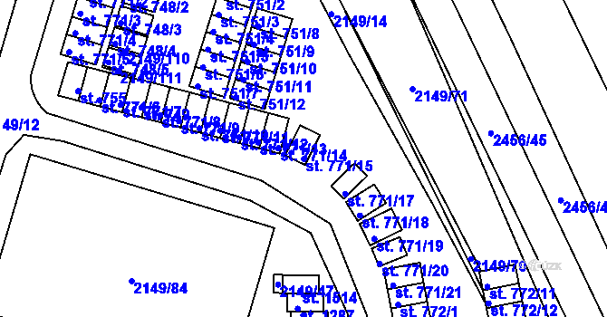 Parcela st. 771/15 v KÚ Dědice u Vyškova, Katastrální mapa