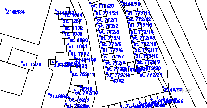Parcela st. 772/7 v KÚ Dědice u Vyškova, Katastrální mapa