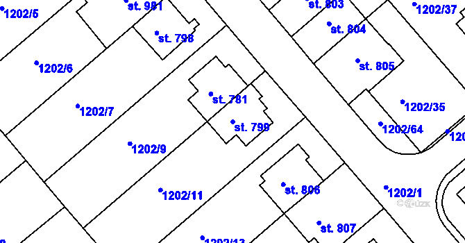 Parcela st. 799 v KÚ Dědice u Vyškova, Katastrální mapa