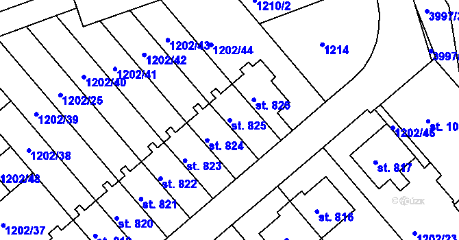 Parcela st. 825 v KÚ Dědice u Vyškova, Katastrální mapa