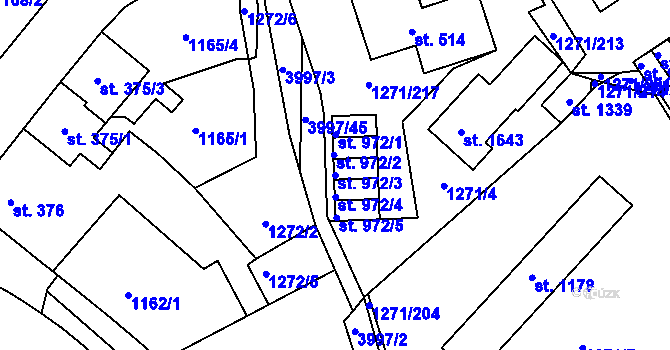 Parcela st. 972/3 v KÚ Dědice u Vyškova, Katastrální mapa
