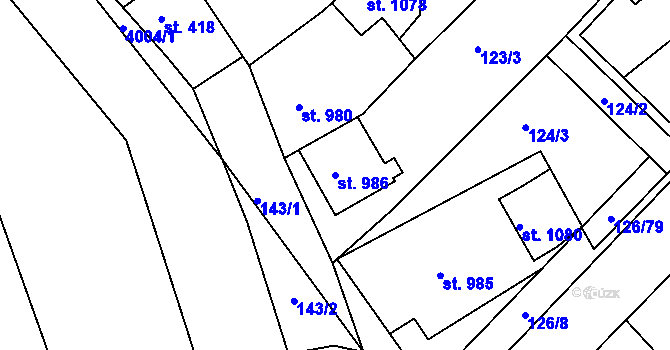 Parcela st. 986 v KÚ Dědice u Vyškova, Katastrální mapa