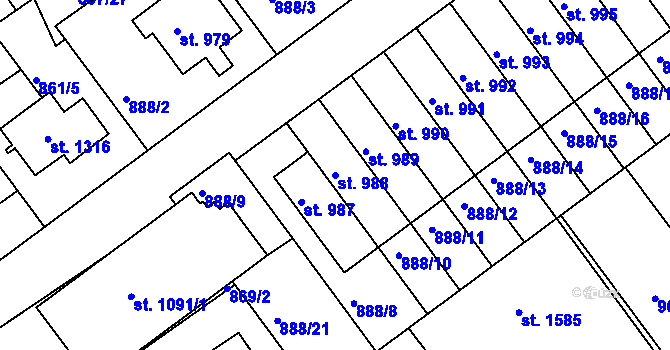 Parcela st. 988 v KÚ Dědice u Vyškova, Katastrální mapa