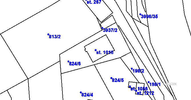 Parcela st. 1016 v KÚ Dědice u Vyškova, Katastrální mapa