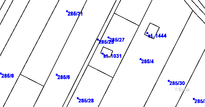 Parcela st. 1031 v KÚ Dědice u Vyškova, Katastrální mapa