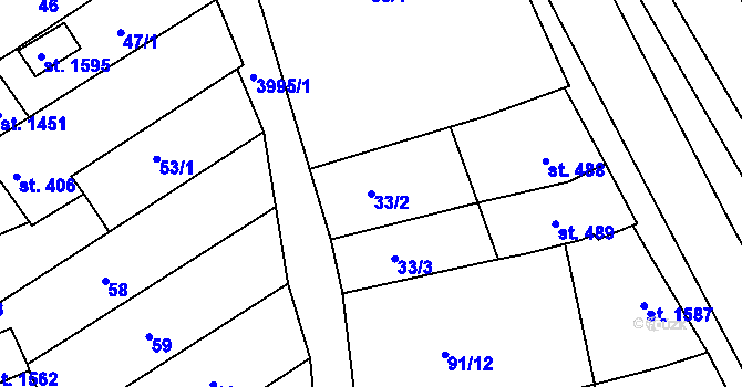 Parcela st. 33/2 v KÚ Dědice u Vyškova, Katastrální mapa