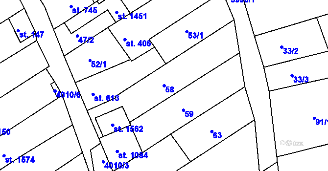 Parcela st. 58 v KÚ Dědice u Vyškova, Katastrální mapa