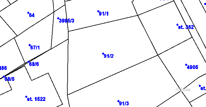 Parcela st. 91/2 v KÚ Dědice u Vyškova, Katastrální mapa