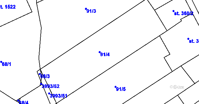 Parcela st. 91/4 v KÚ Dědice u Vyškova, Katastrální mapa