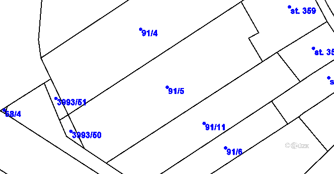 Parcela st. 91/5 v KÚ Dědice u Vyškova, Katastrální mapa