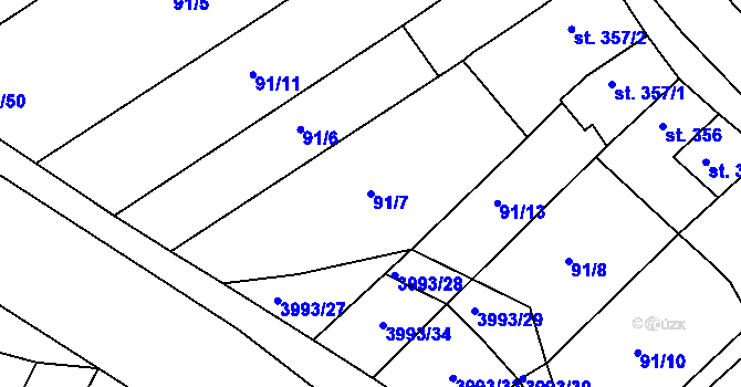 Parcela st. 91/7 v KÚ Dědice u Vyškova, Katastrální mapa