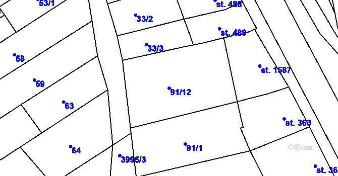Parcela st. 91/12 v KÚ Dědice u Vyškova, Katastrální mapa