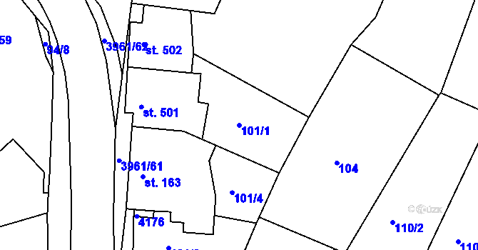 Parcela st. 101/1 v KÚ Dědice u Vyškova, Katastrální mapa