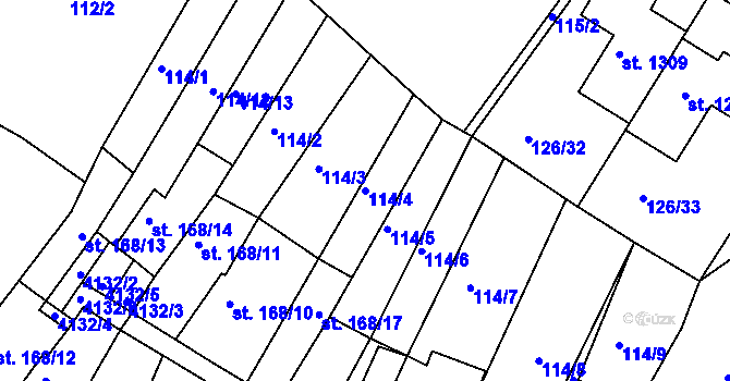 Parcela st. 114/4 v KÚ Dědice u Vyškova, Katastrální mapa