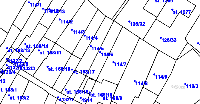 Parcela st. 114/6 v KÚ Dědice u Vyškova, Katastrální mapa