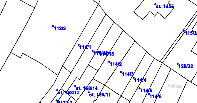 Parcela st. 114/13 v KÚ Dědice u Vyškova, Katastrální mapa