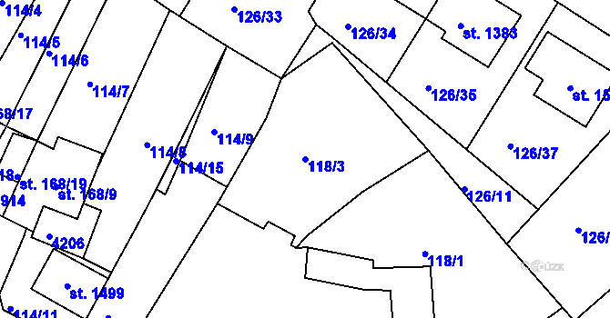 Parcela st. 118/3 v KÚ Dědice u Vyškova, Katastrální mapa