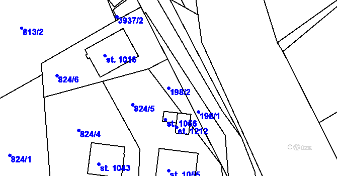 Parcela st. 198/2 v KÚ Dědice u Vyškova, Katastrální mapa