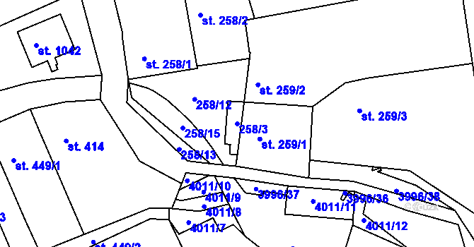 Parcela st. 258/3 v KÚ Dědice u Vyškova, Katastrální mapa
