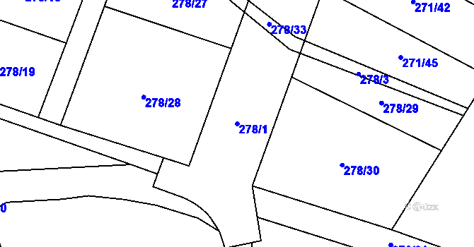 Parcela st. 278/1 v KÚ Dědice u Vyškova, Katastrální mapa