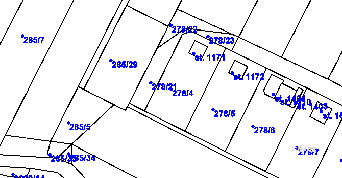 Parcela st. 278/4 v KÚ Dědice u Vyškova, Katastrální mapa