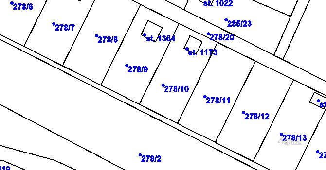 Parcela st. 278/10 v KÚ Dědice u Vyškova, Katastrální mapa