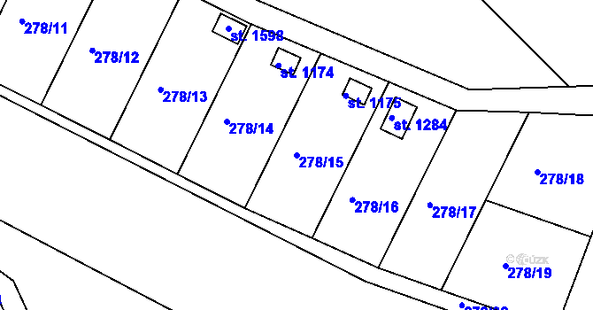 Parcela st. 278/15 v KÚ Dědice u Vyškova, Katastrální mapa