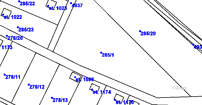 Parcela st. 285/1 v KÚ Dědice u Vyškova, Katastrální mapa