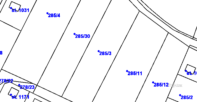 Parcela st. 285/3 v KÚ Dědice u Vyškova, Katastrální mapa