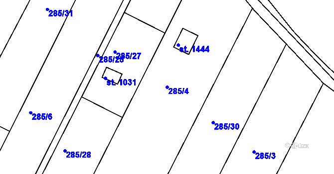 Parcela st. 285/4 v KÚ Dědice u Vyškova, Katastrální mapa