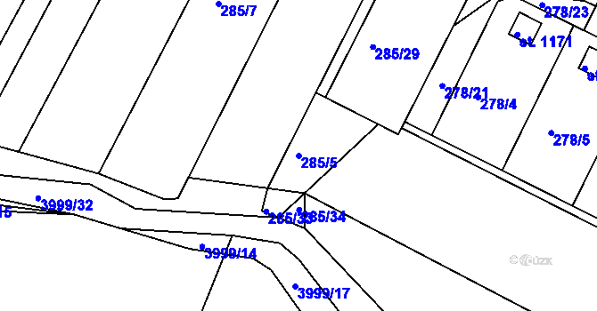 Parcela st. 285/5 v KÚ Dědice u Vyškova, Katastrální mapa