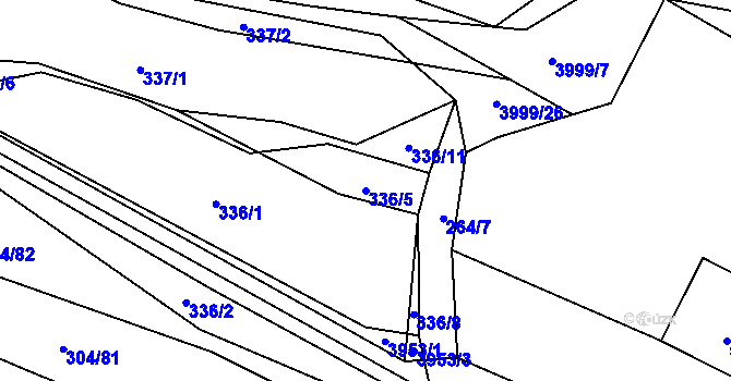 Parcela st. 336/5 v KÚ Dědice u Vyškova, Katastrální mapa