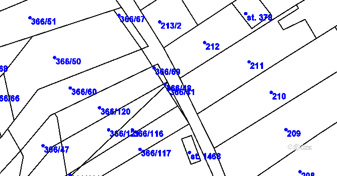 Parcela st. 366/41 v KÚ Dědice u Vyškova, Katastrální mapa