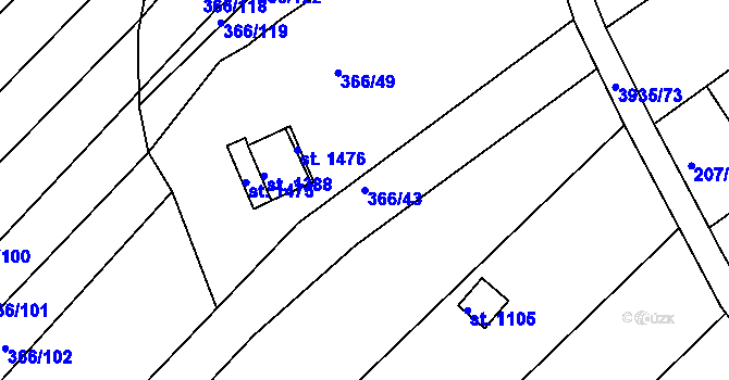 Parcela st. 366/43 v KÚ Dědice u Vyškova, Katastrální mapa