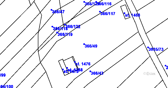 Parcela st. 366/49 v KÚ Dědice u Vyškova, Katastrální mapa