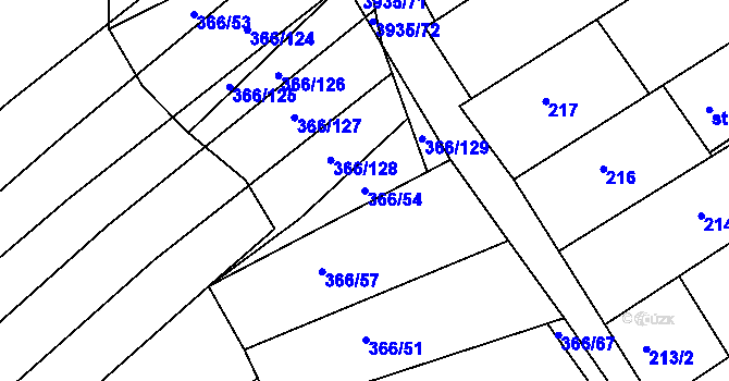 Parcela st. 366/54 v KÚ Dědice u Vyškova, Katastrální mapa