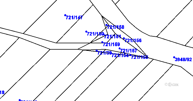 Parcela st. 721/39 v KÚ Dědice u Vyškova, Katastrální mapa