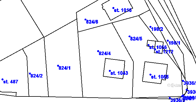 Parcela st. 824/4 v KÚ Dědice u Vyškova, Katastrální mapa