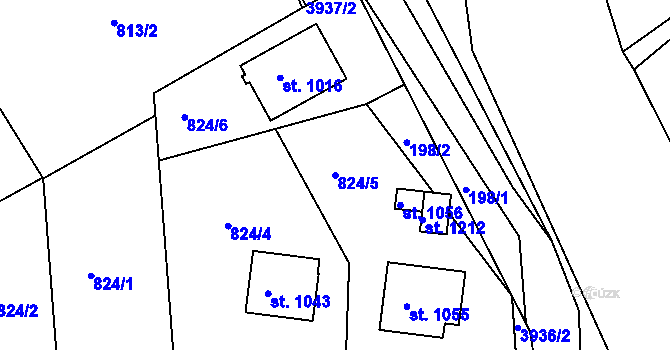 Parcela st. 824/5 v KÚ Dědice u Vyškova, Katastrální mapa